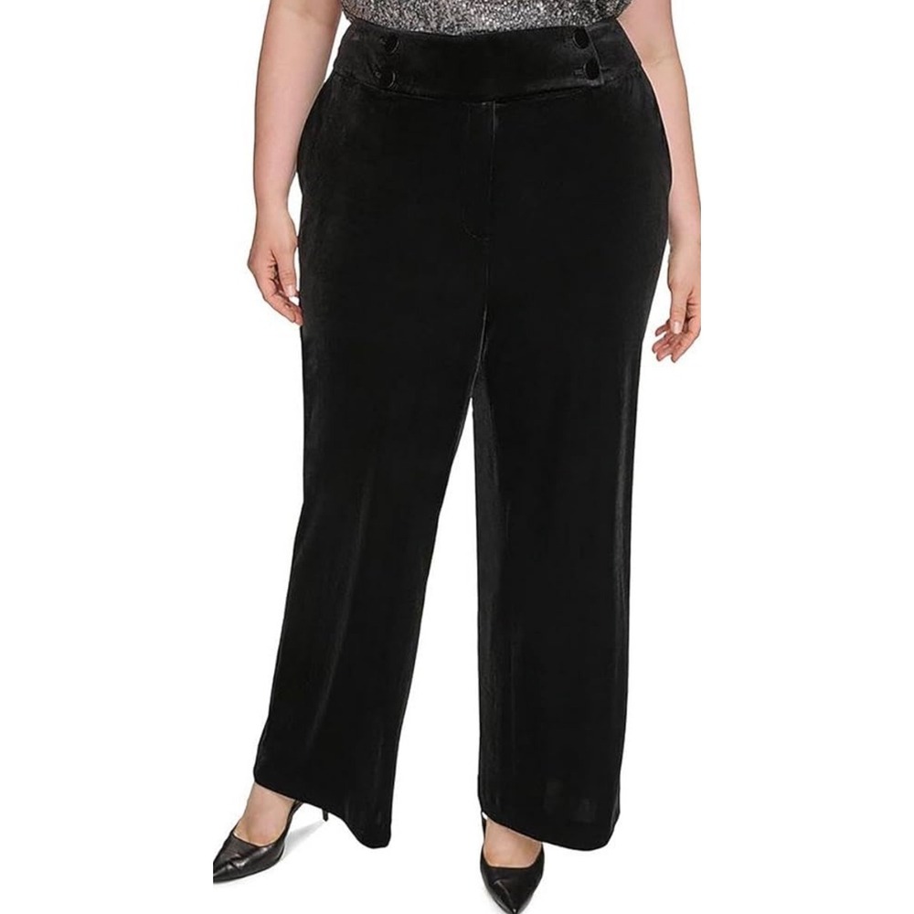 Calvin Klein Whitney Velvet Wide‎ Leg Pants Black Size 18W